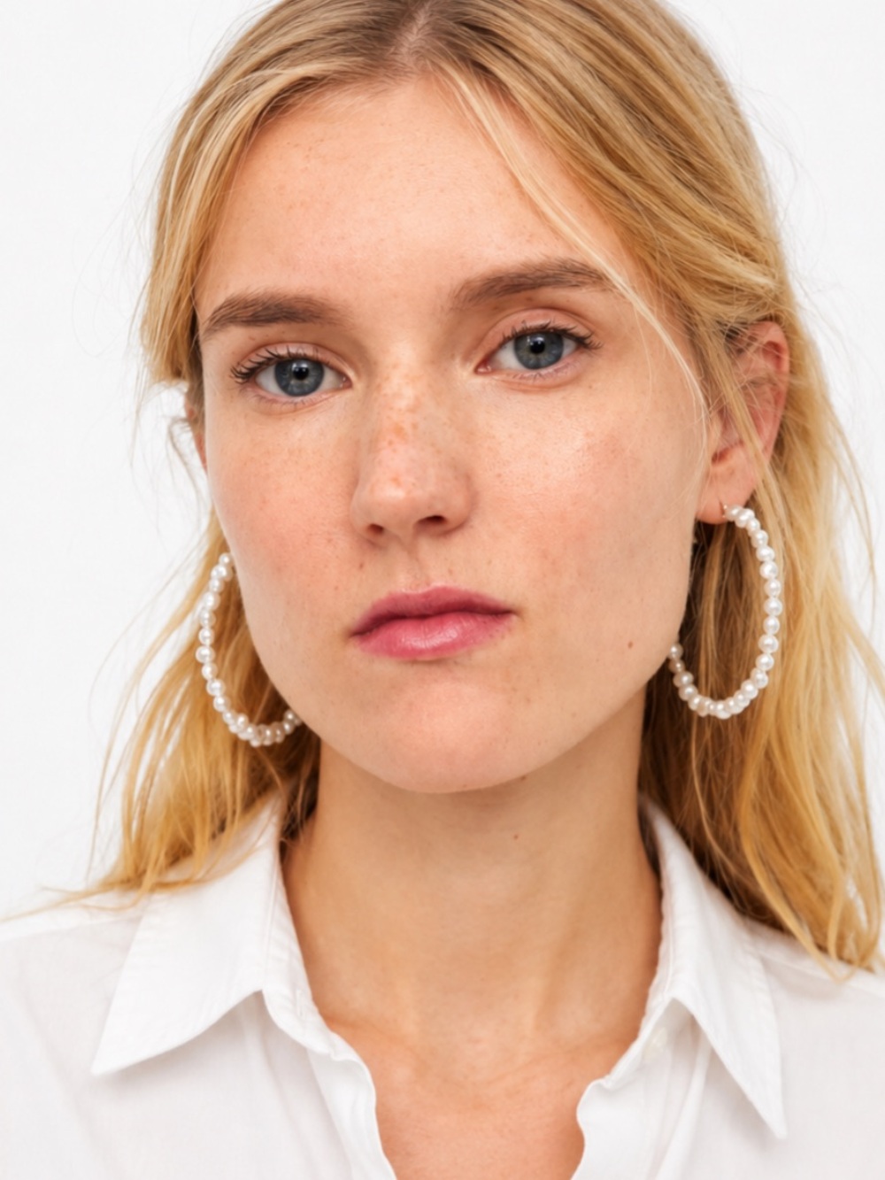 New! Classic Freshwater Pearl Bead Hoop Earrings NWOT 5070